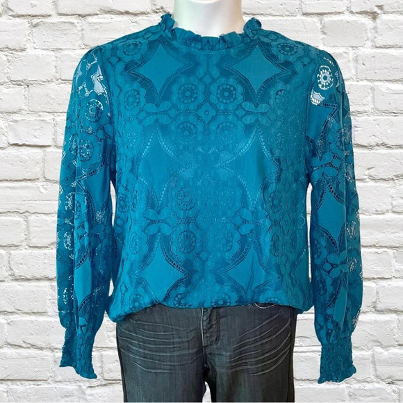 New York & Company Tops - New York & Co. Long Sleeve Mock Neck Lace Blouse